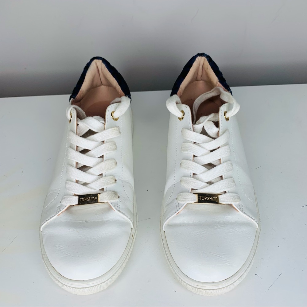 Topshop White Leather and Blue Cheetah Sneakers Size 7.5